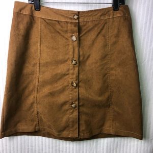 Button-Front faux suede Skirt womens 10 Cognac Stretch Turkey Lagenlook boho y2k